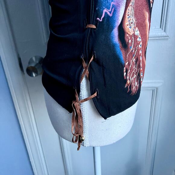 Y2K Morgan de Toi Tee Shirt Indian Princess Side Lace Cut Out Cap Sleeve Size XS - Picture 3 of 13